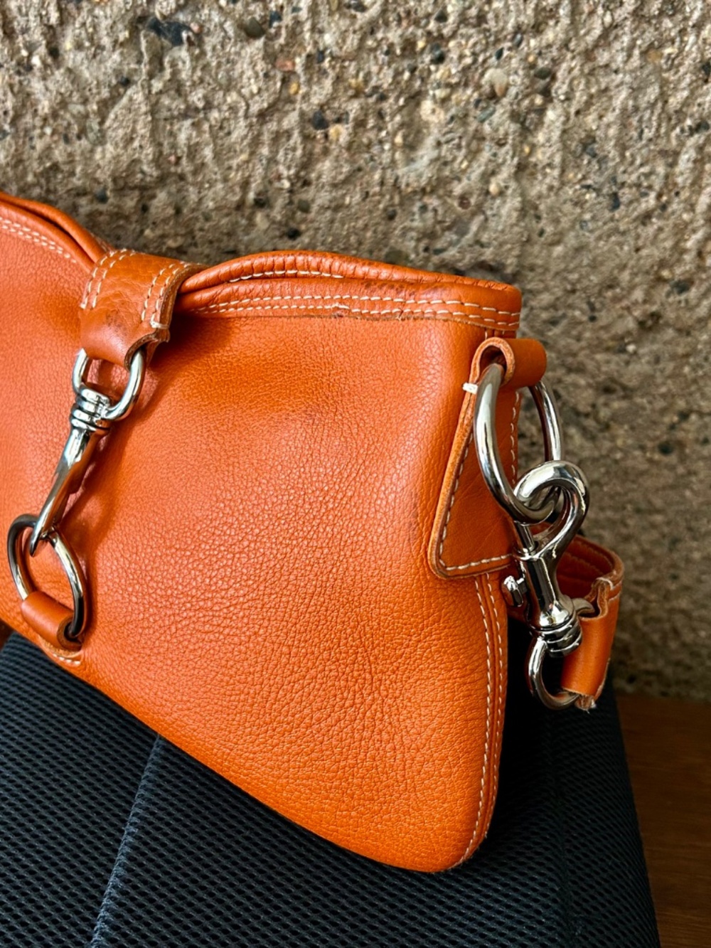 Miu Miu Vintage Pebbled Leather Shoulder Bag | Cognac Orange | Made in Italy - Picture 10 of 14